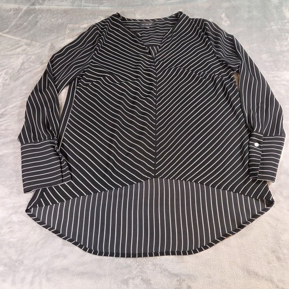 The Limited Women's Size Small Black White Striped Hi-Low V-Neck Blouse Top